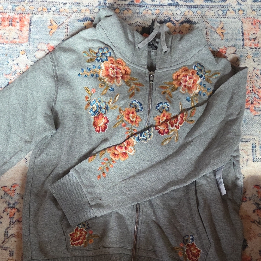 DRIFTWOOD Gray Floral Embroidered Hoodie
